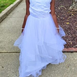 Elegant White Lace and Tulle Dress Flowergirl Dress